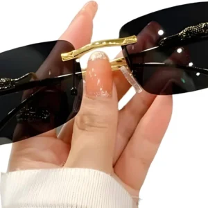 Roshfort Honey Singh Rimless uinsex Sunglasses Retro Luxury Metal Frameless Rectangle Leopard Arms Colored Lens (E-3)